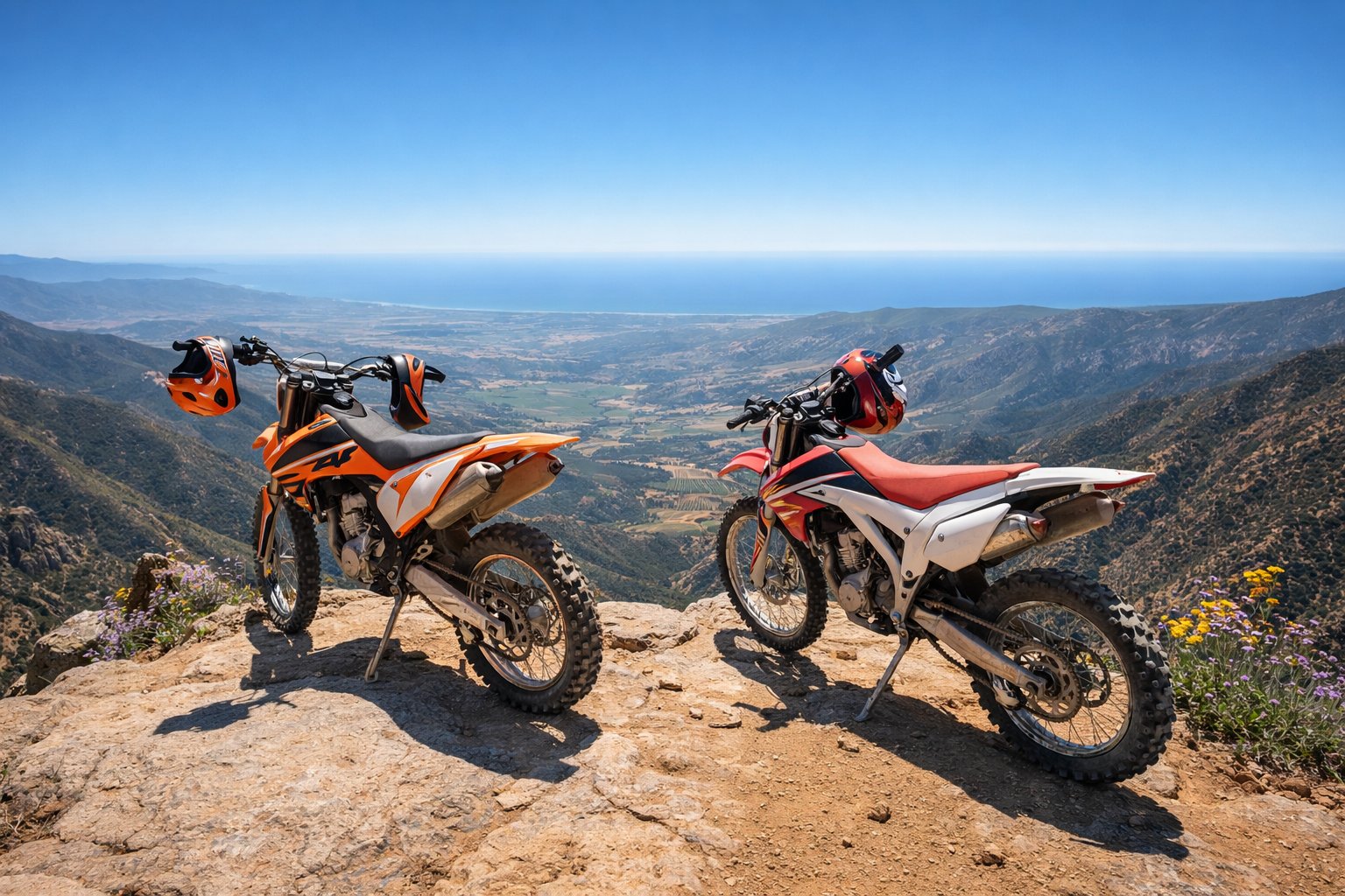 Autumn vineyard trail in Valle de Guadalupe at golden hour with golden leaves and tire tracks